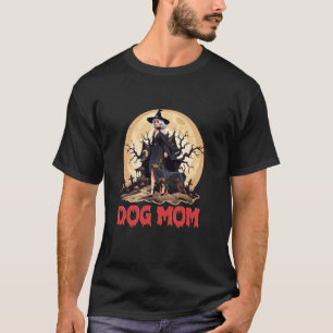 Hundemama Halloween Hexe Gruseliger Dobermann Mama T-Shirt