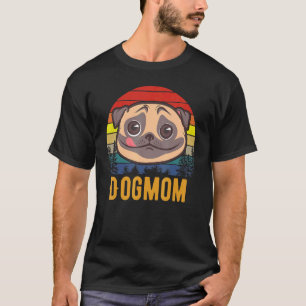 Hundemama süßer Mops mit Retro-Sonnenuntergang mit T-Shirt