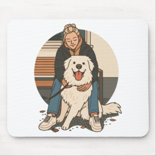 Hundemama umarmt flauschigen Welpen Süßer Haustier Mousepad