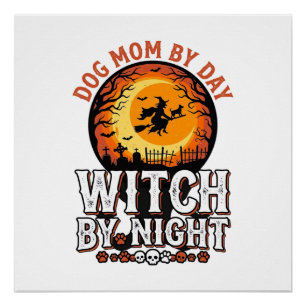Hundemutter Hexe bei Nacht Vintage-Halloween-Shirt Poster