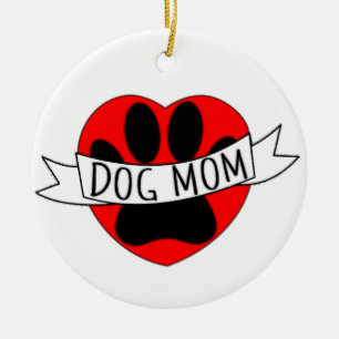 Hundemutter Pfote Und Rotes Herz Zeichnung Keramik Ornament