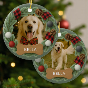 Hundenamensfoto Weihnachtsgirlande Keramik Ornament