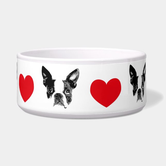 Hundenapf Boston Terrier mit Herz Napf (Vorderseite)