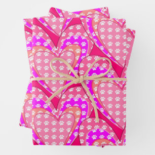 Hundepapierdrucke und rosa Herzmuster Geschenkpapier Set