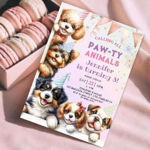 Hundeparty-Einladung zum 3. Geburtstag für Mädchen Einladung