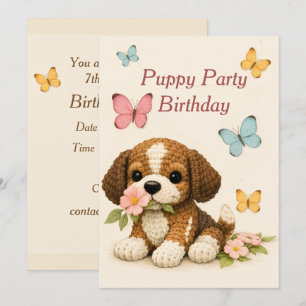 Hundeparty Geburtstags Floral Schmetterling Einladung