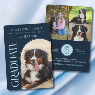 Hundeparty Haustierfotos Navy Blau Abschlussfeier Einladung