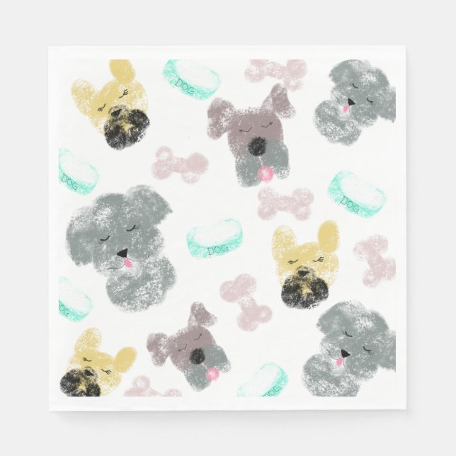 Hundeparty-Muster Rosa Blau Serviette (Vorderseite)