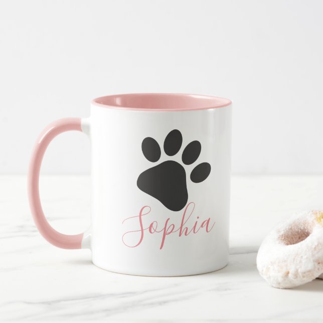 Hundepaw-Individuelle Name Hund länger Personalisi Tasse (Mit Donut)
