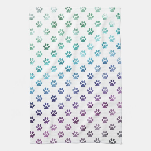 Hundepaw Print Green Blue Lila Rainbow White Küchentuch (Vertikal)