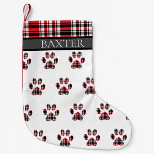 Hundepaw Print Red Tartan Kariert Custom Kleiner Weihnachtsstrumpf
