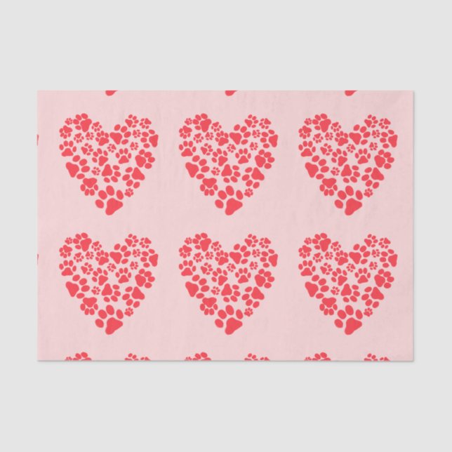 Hundepaw Print Valentine Hearts Muster Pet Lover Seidenpapier (Vorderseite)