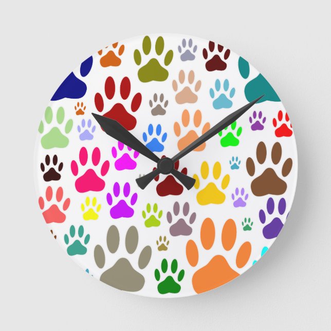 Hundepaw-Prints überall Runde Wanduhr (Vorderseite)