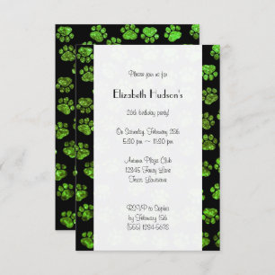 Hundepaws, Paw-Drucke, Glitzer - Grünes Schwarz Einladung