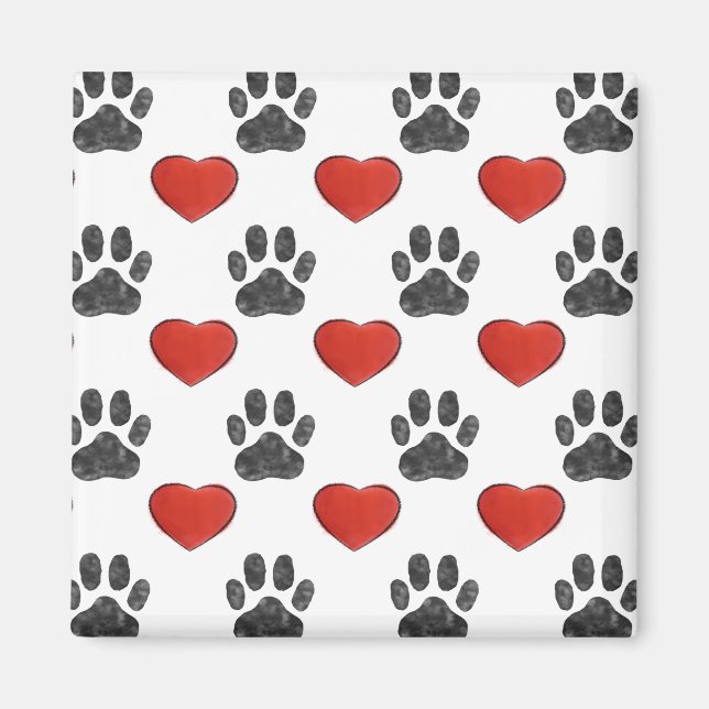 Hundepaws und rotes Herz-Malmuster Magnet (Vorne)