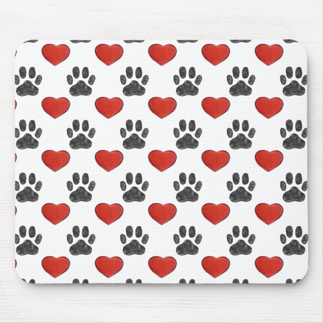 Hundepaws und rotes Herz-Malmuster Mousepad (Vorne)