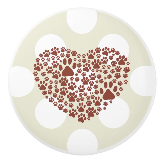 Hundepaws, Wege, Pfosten, Herz - braun Keramikknauf (Vorderseite)