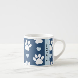 Hundepaws, weiße Paws, blaue Herzen, Ihr Name Espressotasse