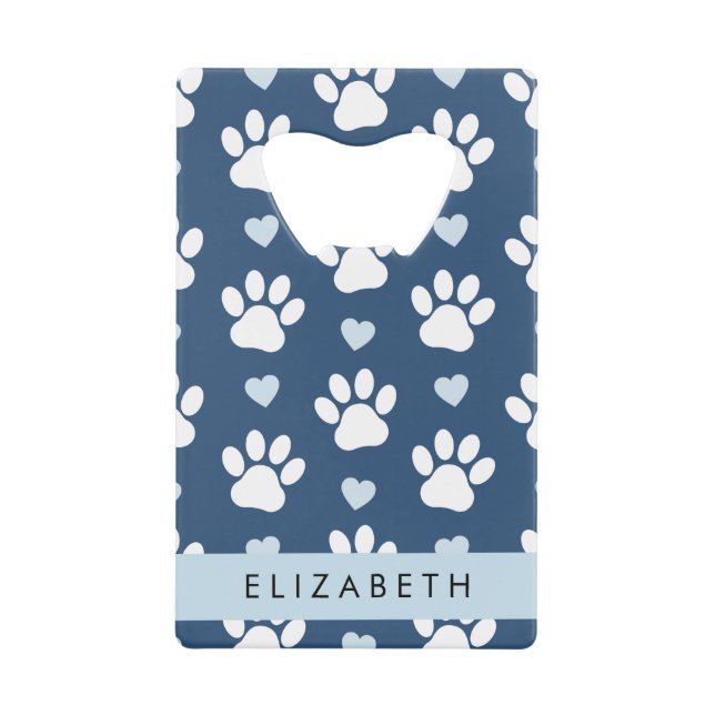 Hundepaws, weiße Paws, blaue Herzen, Ihr Name Geldbeutel Flaschenöffner (Vorderseite)