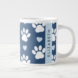 Hundepaws, weiße Paws, blaue Herzen, Ihr Name Jumbo-Tasse