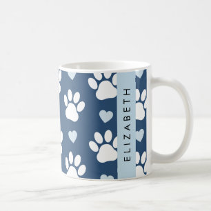 Hundepaws, weiße Paws, blaue Herzen, Ihr Name Kaffeetasse
