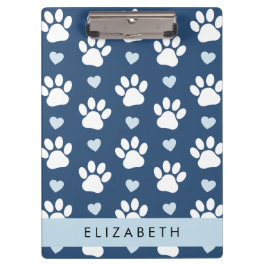 Hundepaws, weiße Paws, blaue Herzen, Ihr Name Klemmbrett