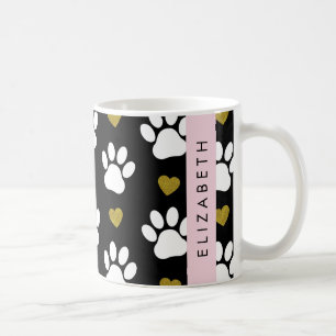 Hundepaws, weiße Paws, goldene Herzen, Ihr Name Kaffeetasse