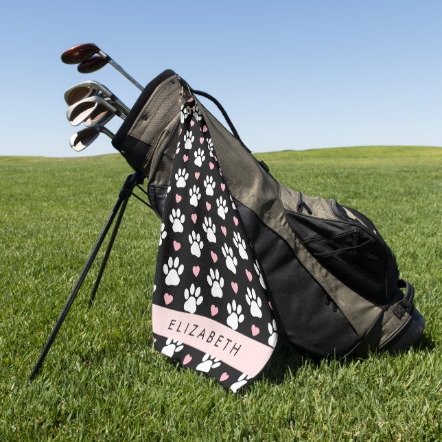 Hundepaws, weiße Paws, rosa Herzen, Ihr Name Golfhandtuch (Gras)