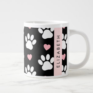 Hundepaws, weiße Paws, rosa Herzen, Ihr Name Jumbo-Tasse