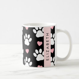 Hundepaws, weiße Paws, rosa Herzen, Ihr Name Kaffeetasse