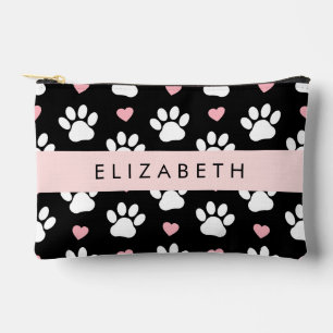 Hundepaws, weiße Paws, rosa Herzen, Ihr Name Zubehörtasche