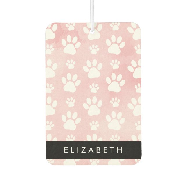 Hundepaws, weiße Paws, rosa Wasserfarben, Ihr Name Autolufterfrischer (Vorderseite)