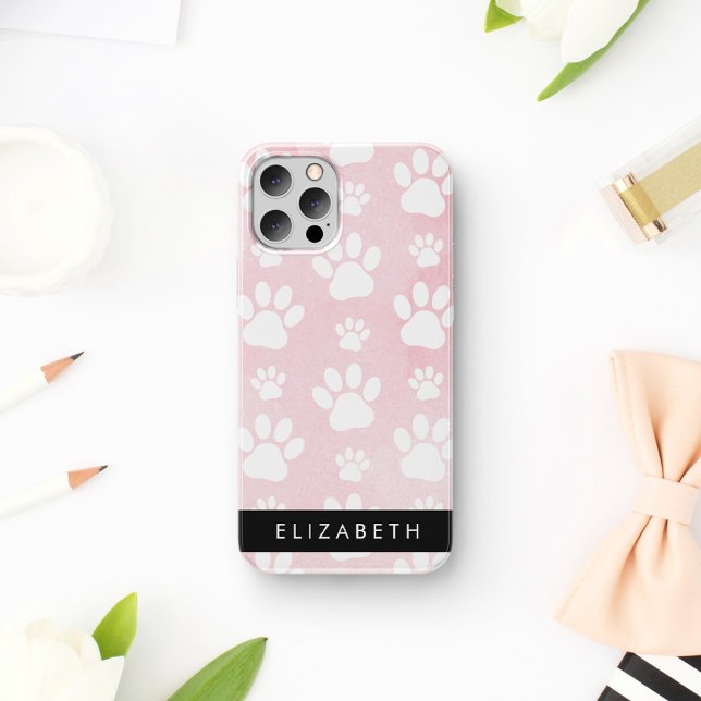 Hundepaws, weiße Paws, rosa Wasserfarben, Ihr Name Case-Mate iPhone Hülle (Von Creator hochgeladen)
