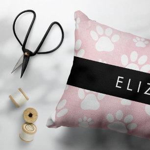 Hundepaws, weiße Paws, rosa Wasserfarben, Ihr Name Dekokissen