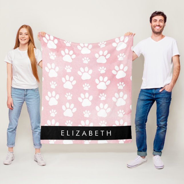 Hundepaws, weiße Paws, rosa Wasserfarben, Ihr Name Fleecedecke (Beispiel)
