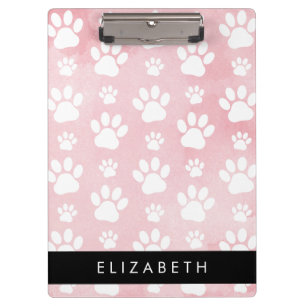 Hundepaws, weiße Paws, rosa Wasserfarben, Ihr Name Klemmbrett