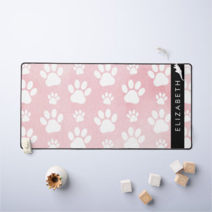 Hundepaws, weiße Paws, rosa Wasserfarben, Ihr Name Schreibtischunterlage