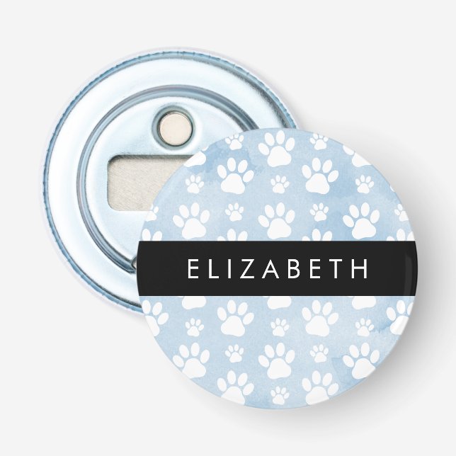 Hundepfähle, weiße Paws, blaue Wasserfarben, Ihr N Flaschenöffner (Vorderseite)