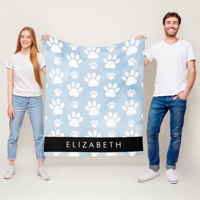Hundepfähle, weiße Paws, blaue Wasserfarben, Ihr N Fleecedecke (Beispiel)