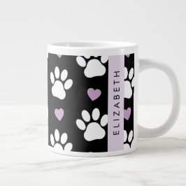 Hundepfähle, weiße Pfoten, Lilac-Herzen, Ihr Name Jumbo-Tasse