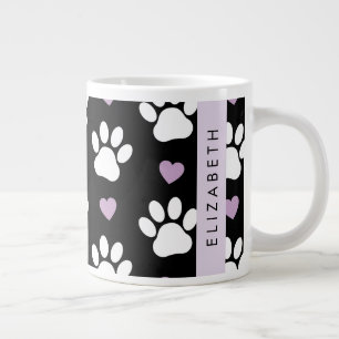 Hundepfähle, weiße Pfoten, Lilac-Herzen, Ihr Name Jumbo-Tasse