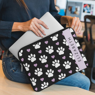 Hundepfähle, weiße Pfoten, Lilac-Herzen, Ihr Name Laptopschutzhülle