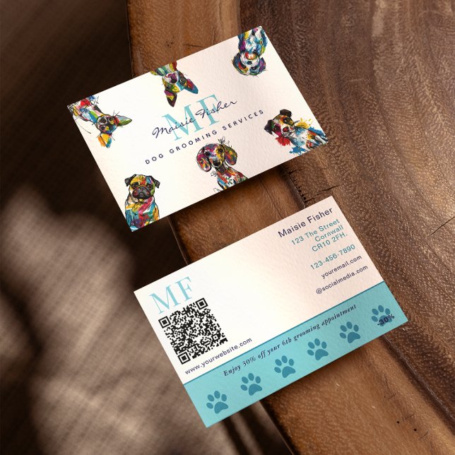 Hundepflege-QR-Code- und Treueprämien-Geschäft  Visitenkarte (Von Creator hochgeladen)