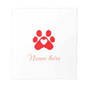 Hundepfote rotes Herz Haustier Name Text Tierpfote Notizblock