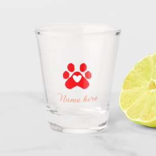 Hundepfote rotes Herz Haustier Name Text Tierpfote Schnapsglas