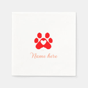 Hundepfote rotes Herz Haustier Name Text Tierpfote Serviette