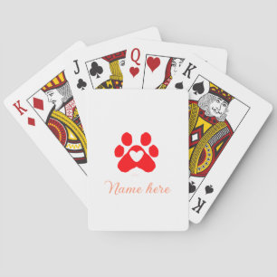 Hundepfote rotes Herz Haustier Name Text Tierpfote Spielkarten