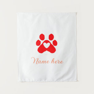 Hundepfote rotes Herz Haustier Name Text Tierpfote Wandteppich
