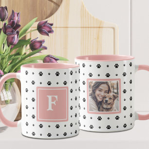 Hundepfote Weiß Pink Schwarz Monogramm Foto Tasse