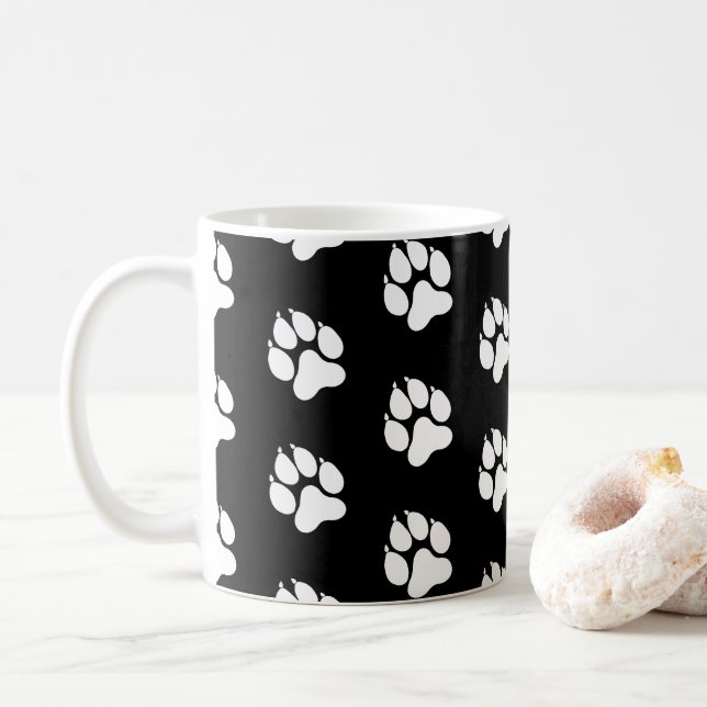 Hundepfote - Weiß - Schwarz Kaffeetasse (Mit Donut)